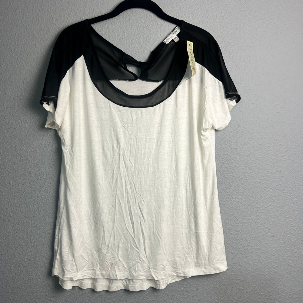Vintage Suzie XL White Black Mesh Sheer Bow Back Top Gothic Romantic Cottagecore